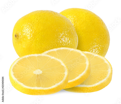 cut and whole lemon fruits isolated on white background with clipping path