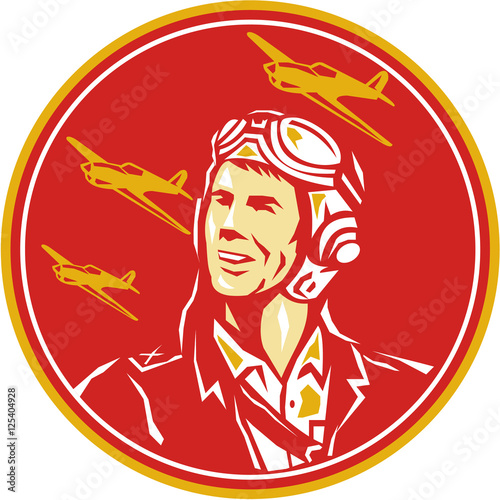 World War 2 Pilot Airman Fighter Plane Circle Retro