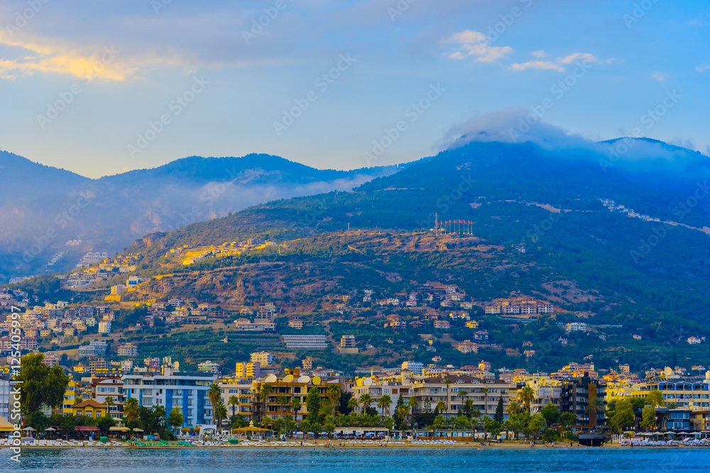 View of Alanya city at sunset