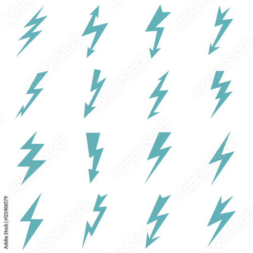 Set of vector blue color lightnings