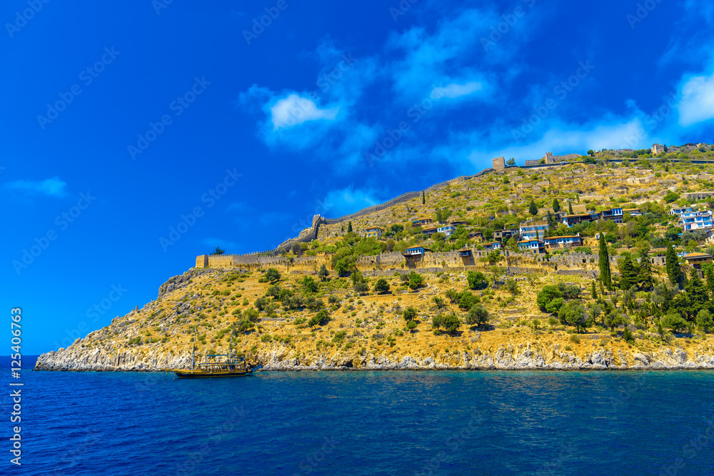 View on Alanya fortress from seaside