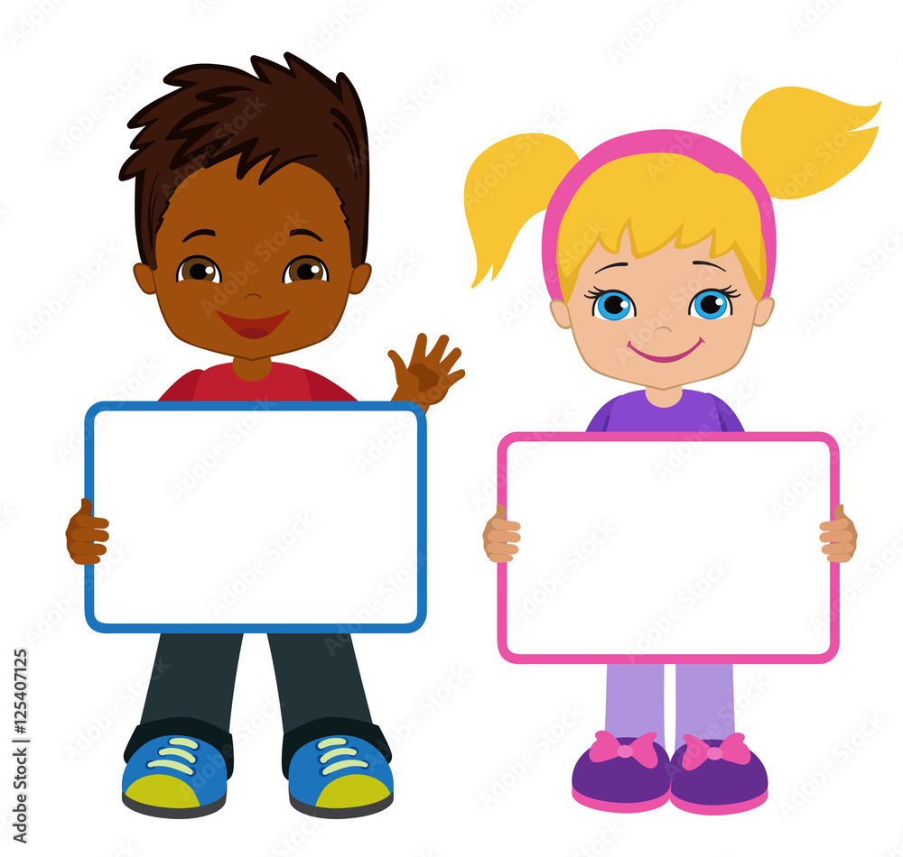 Kids with Signs. Frame Board. Child meeting frame white board. Kids with Signs. Frame Board. Child meeting frame white board.