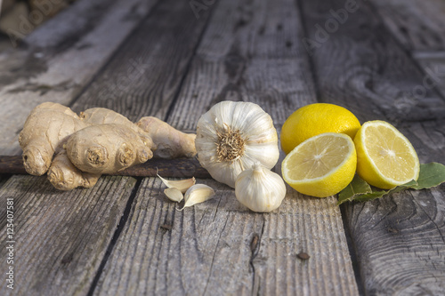 Alternative Medicine with Lemon, Ginger and Garlic.