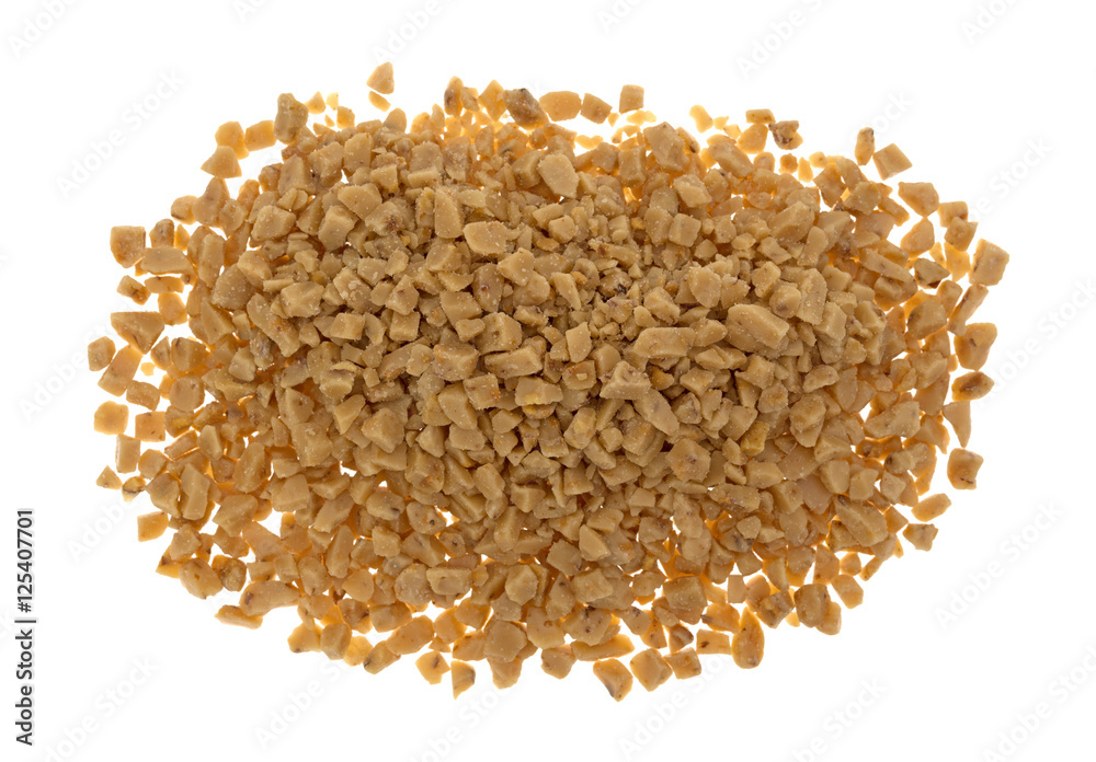Toffee bits on a white background top view.