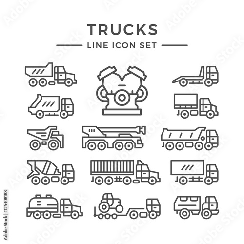 Set line icons of trucks
