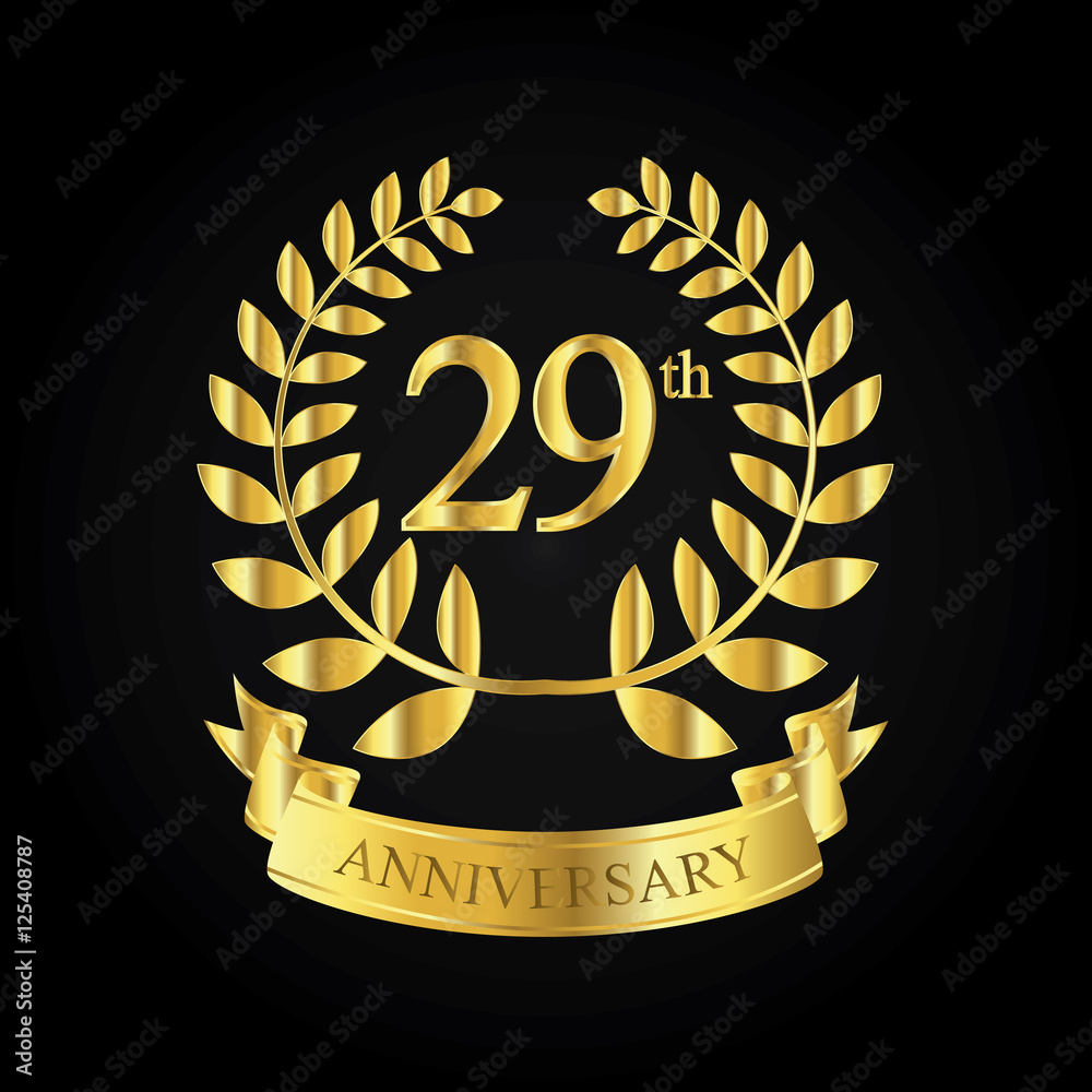 Naklejka premium 29th golden anniversary logo, first celebration with ribbon