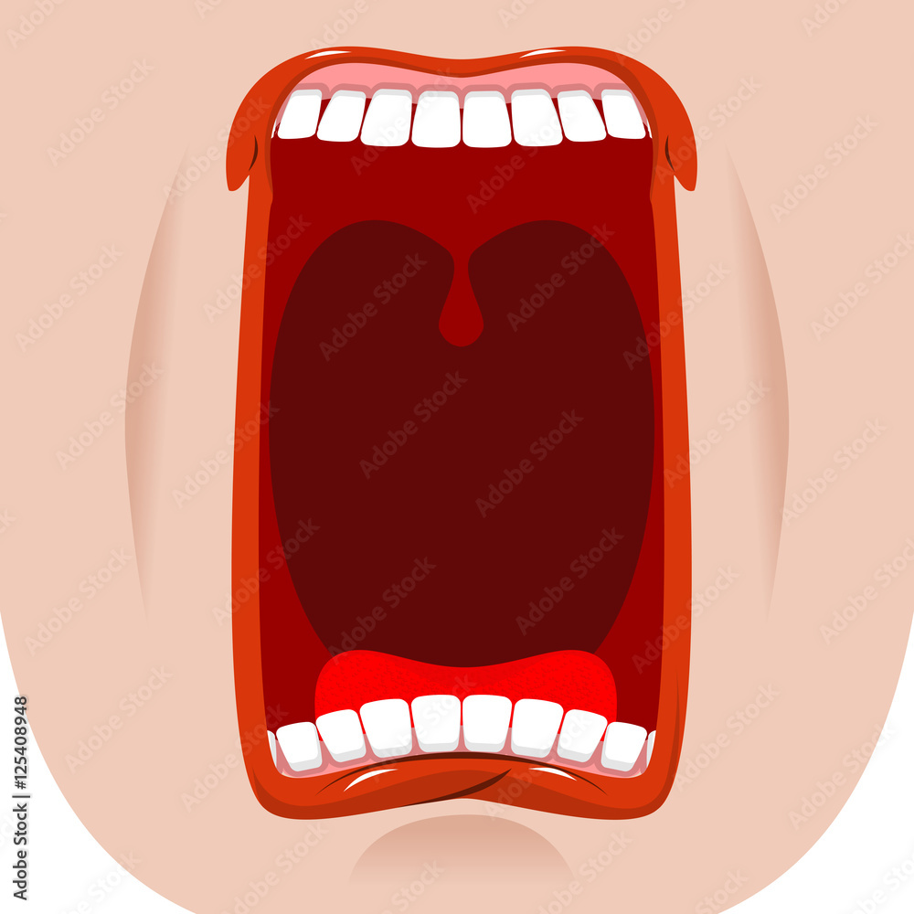 Obraz premium Open mouth facial. Teeth and tongue. Hunger. yawns on white back
