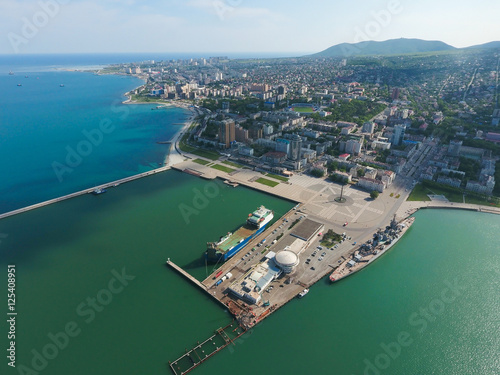 Top view of the marina and quay of Novorossiysk. Urban landscape of the port city © eleonimages