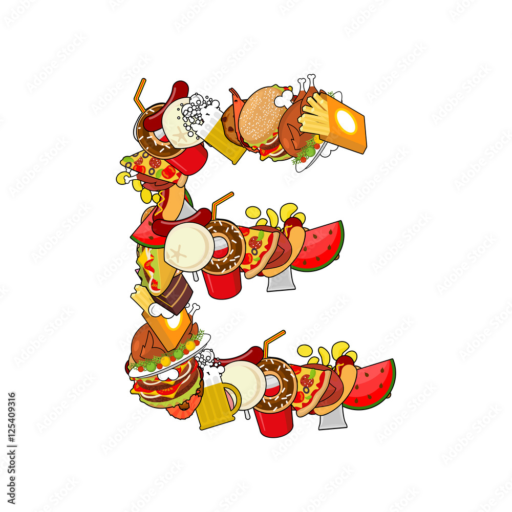 Letter E food Typography sign from products Edible template el Stock