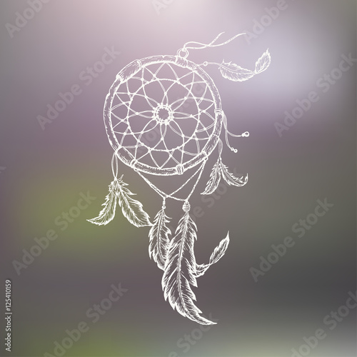 Dreamcatcher with feathers. Vector hand drawn illustration