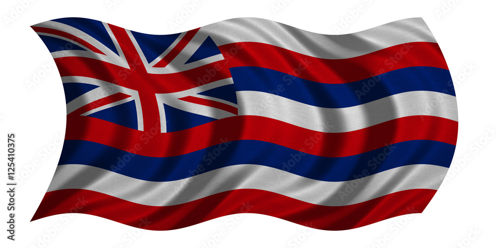 Flag of Hawaii wavy on white, fabric texture Flag of Hawaii wavy on white, fabric texture