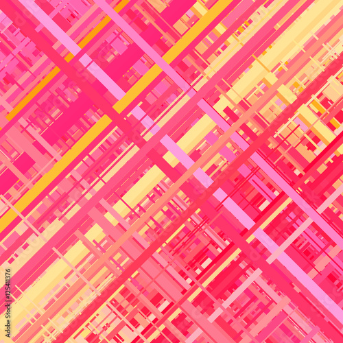 Pastel pink and yellow glitch background, distortion effect, abstract texture, random trend color diagonal lines for design concepts, posters, wallpapers, presentations and prints. Vector illustration