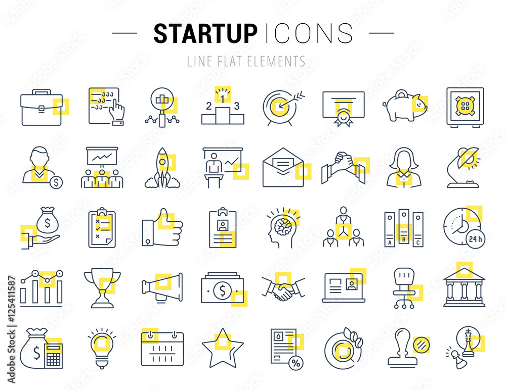 Set Vector Flat Line Icons Startup Set Vector Flat Line Icons Startup