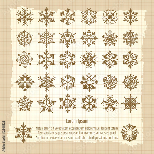 Vintage background with snowflakes set. Retro vector illustration