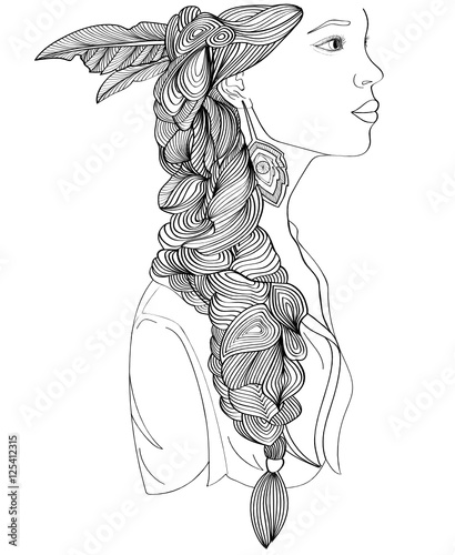 Beautiful Indian woman profile with creative braid