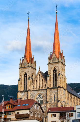 Cathedral of St Johann im Pongau, Austria. Initially medieval, destroyed in a blaze and rebuilt in the middle of the 19th century in Gothic style