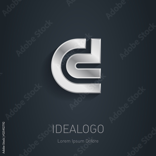 C and D initial silver logo. Metallic 3d icon or logotype templa