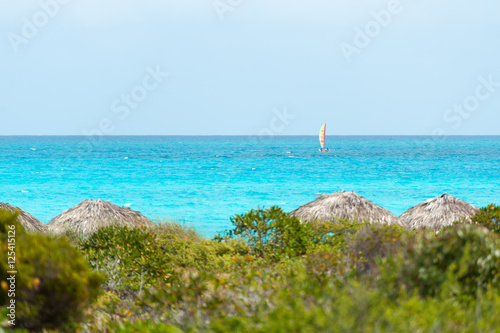 Sun huts by the ocean in Cayo Santa Maria, Cuba