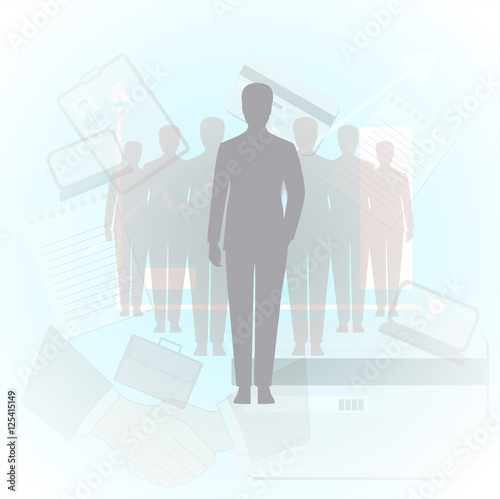 Abstract background with business concept elements. Businessman silhouette. Man in a business suit vector illustration.