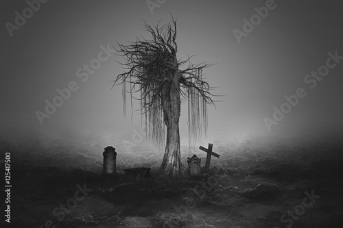 Dark Horror Forest  Gravestone Background.
