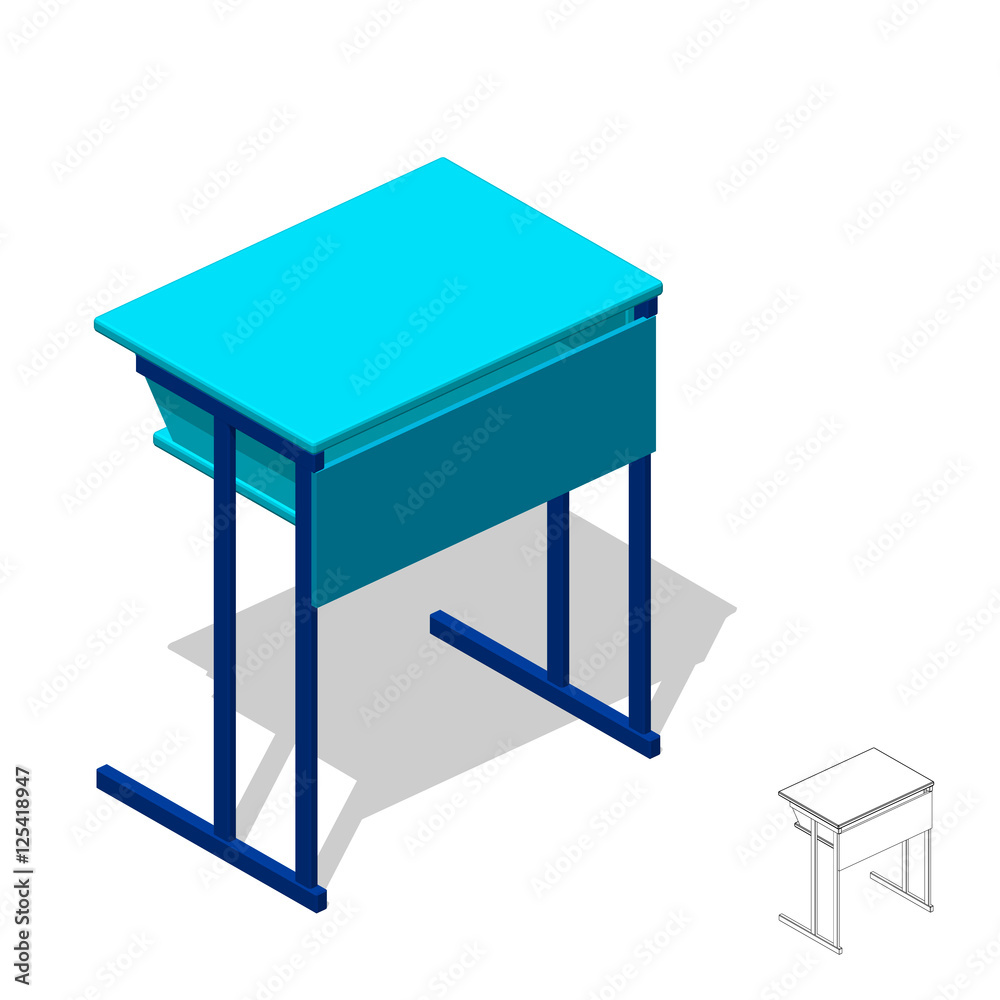 School desk.Isolated on white. 3d Vector illustration.Isometric School desk.Isolated on white. 3d Vector illustration.Isometric