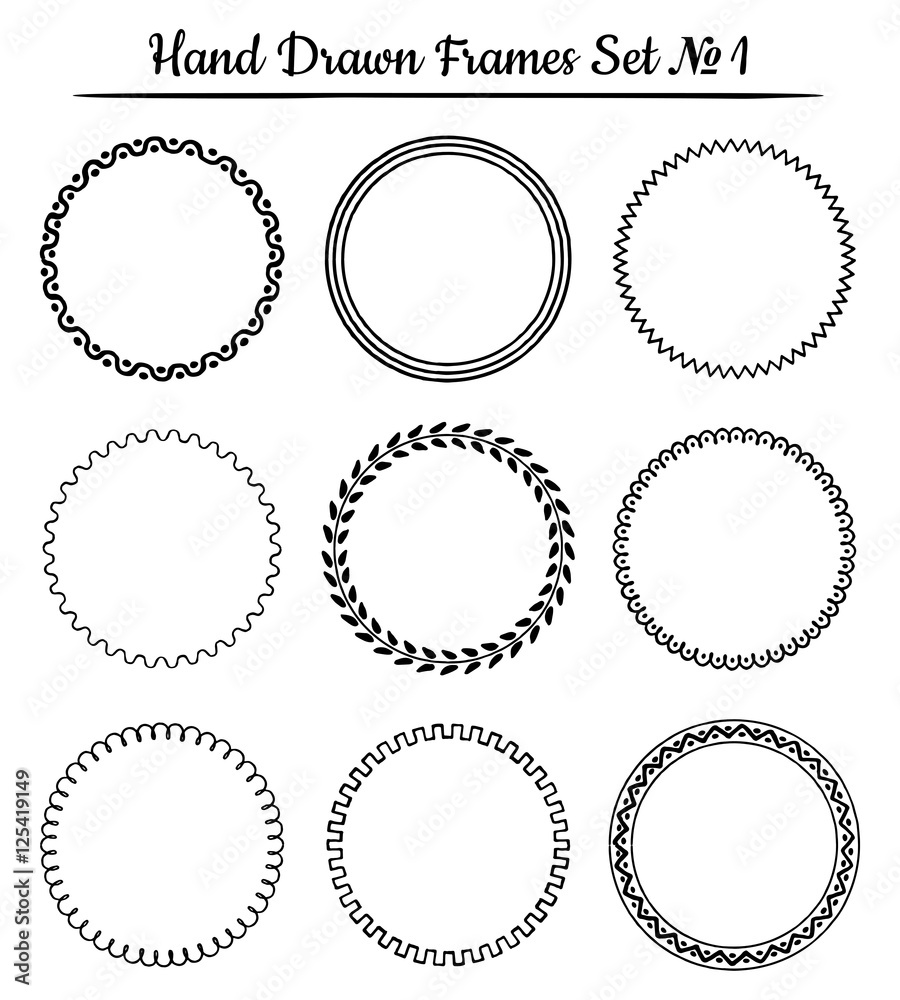 Set of round hand drawn frames. Vector illustration. Set of round hand drawn frames. Vector illustration.