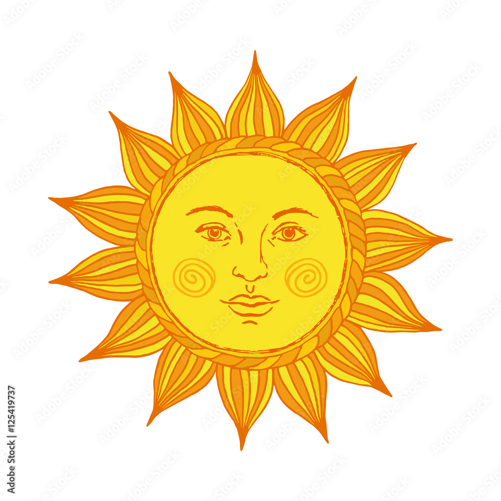 Hand Drawn Sun With Face And Eyes Vector Illustration Stock Vector Adobe Stock 4109