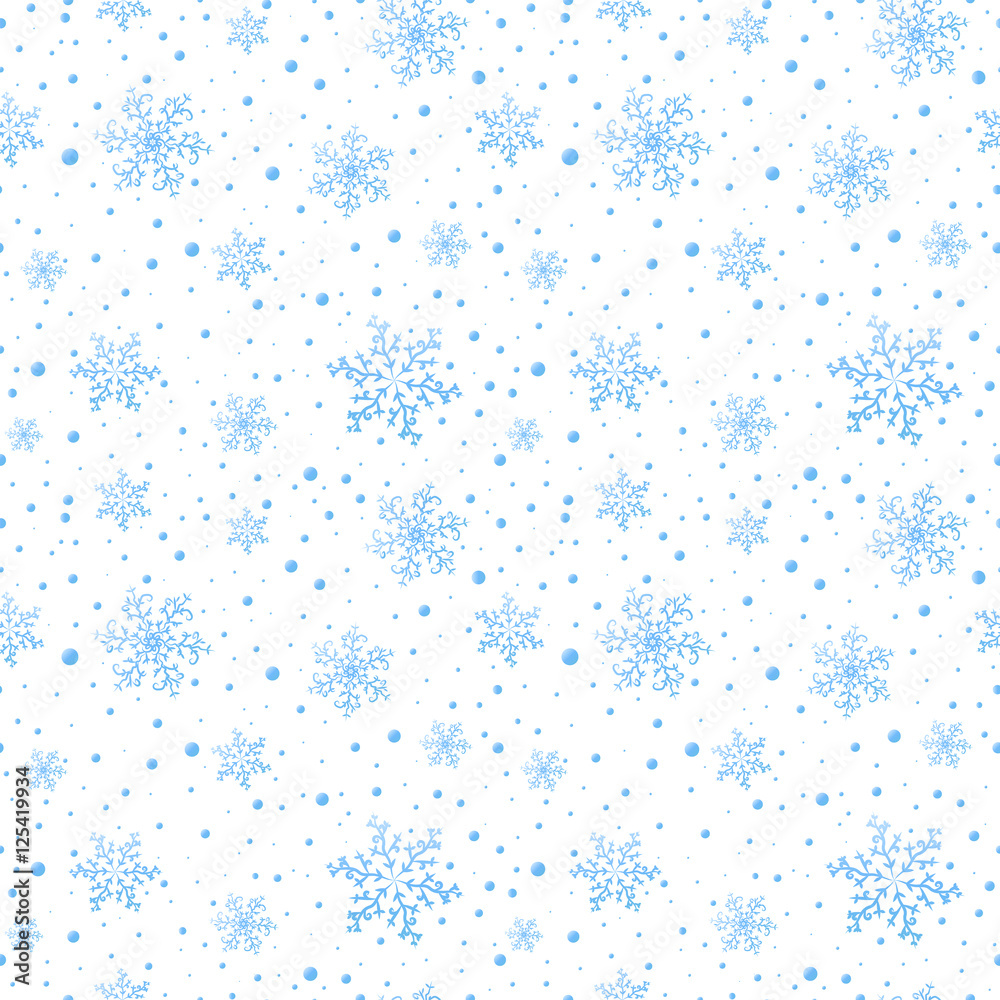 Beautiful seamless winter pattern with light blue snowflakes on white