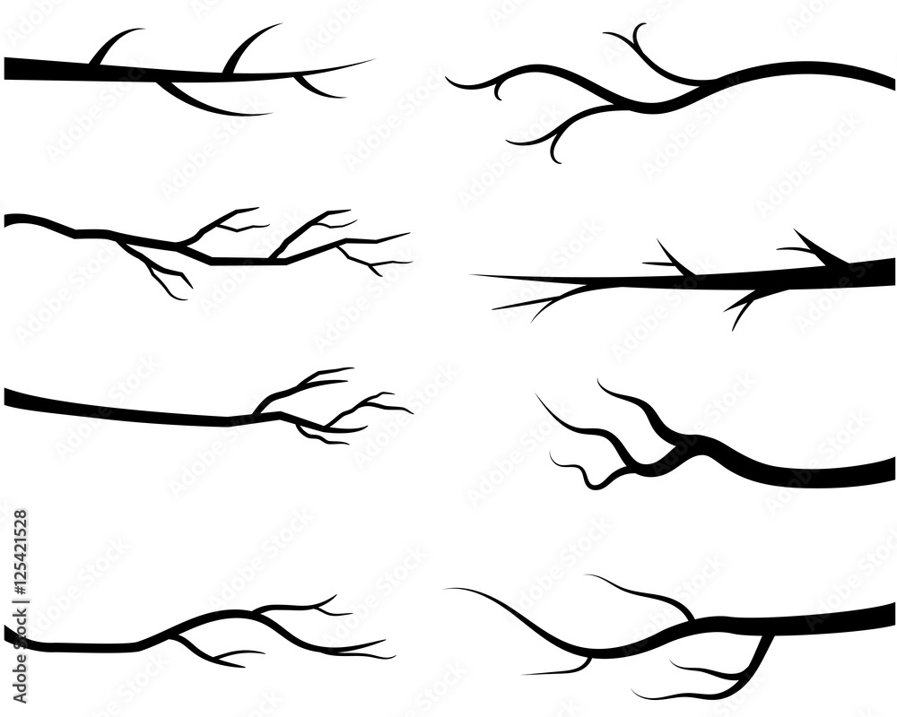 Naklejka premium Bare tree branch silhouettes, Black branches without leaves