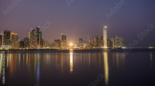Panama City  city center skyline and Bay of Panama  Panama  Central America.