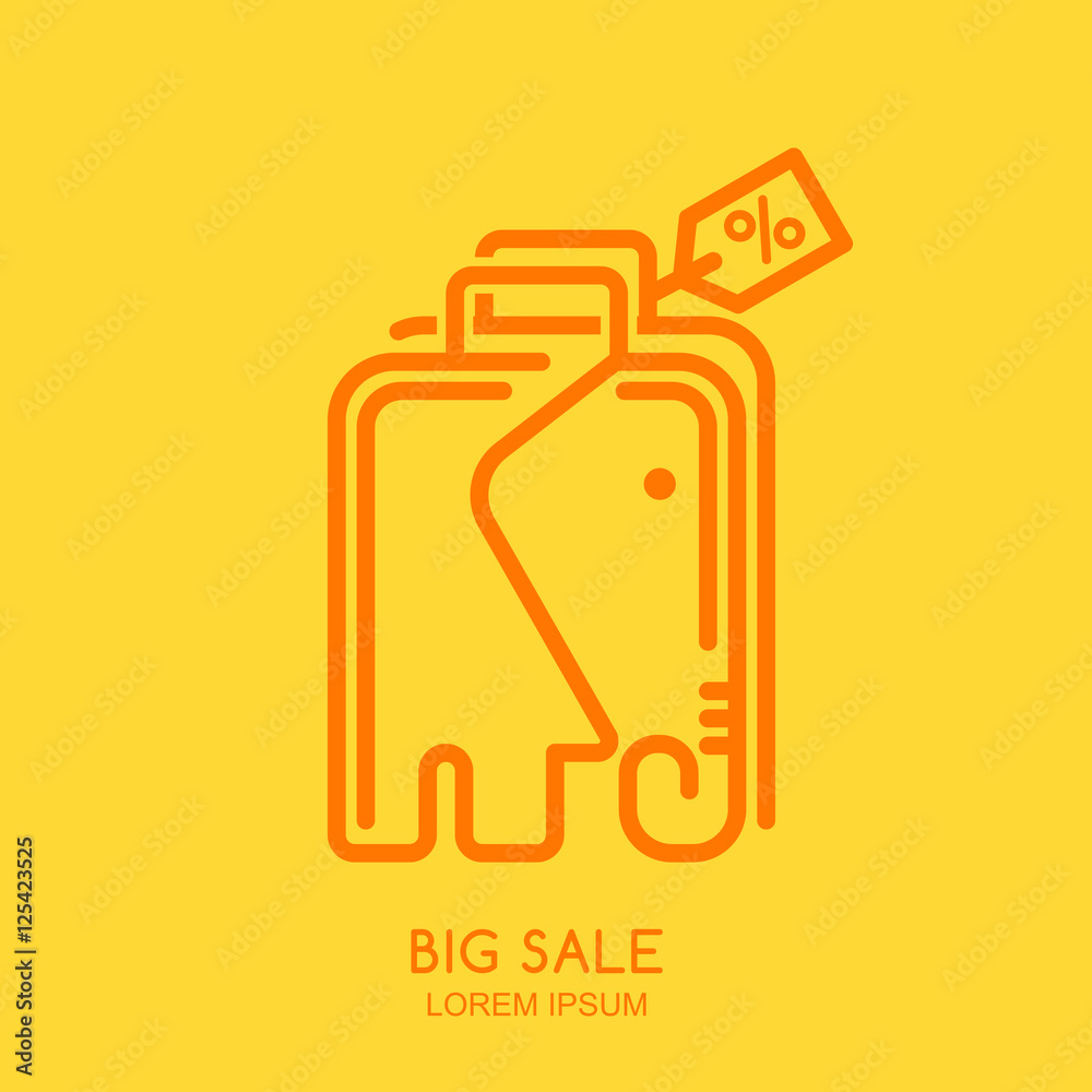 Vector logo, label or emblem design template with linear style elephant shopping bag with tag. Creative trendy concept for online shopping, sales, internet shop and stores. Outline elephant symbol. Vector logo, label or emblem design template with linear style elephant shopping bag with tag. Creative trendy concept for online shopping, sales, internet shop and stores. Outline elephant symbol.