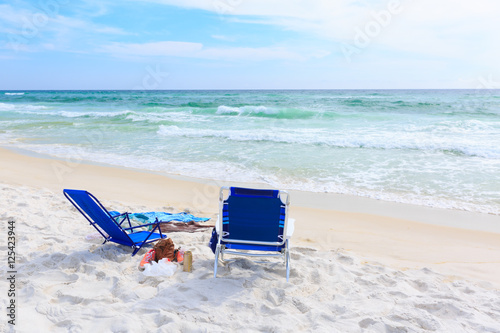 Deck Chairs on Tropical Beach in Destin, Florida