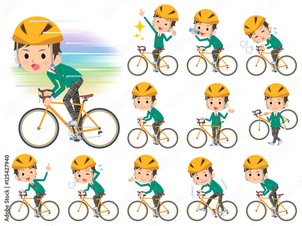 school boy Green Blazer on rode bicycle school boy Green Blazer on rode bicycle