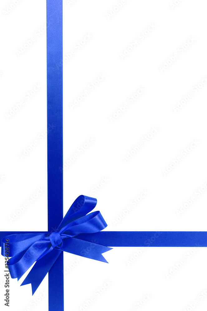 Blue bow gift ribbon cross shape frame border isolated on white background for birthday or christmas present decoration design photo vertical Blue bow gift ribbon cross shape frame border isolated on white background for birthday or christmas present decoration design photo vertical