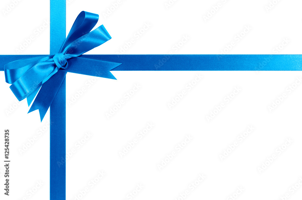 Blue bow gift ribbon cross shape frame border isolated on white background for birthday or christmas present decoration design photo Blue bow gift ribbon cross shape frame border isolated on white background for birthday or christmas present decoration design photo
