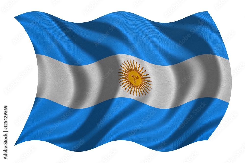 Fototapeta premium Flag of Argentina wavy on white, fabric texture
