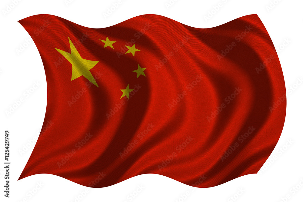 Flag of China wavy on white, fabric texture Flag of China wavy on white, fabric texture