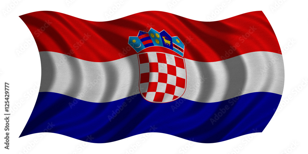 Flag of Croatia wavy on white, fabric texture