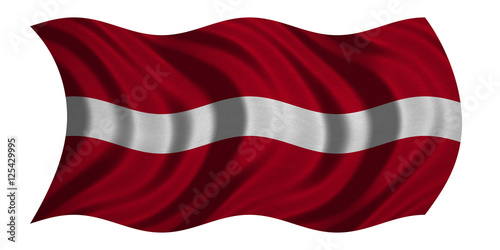 Flag of Latvia wavy on white, fabric texture