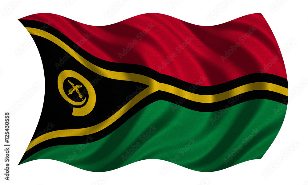 Flag of Vanuatu wavy on white, fabric texture Flag of Vanuatu wavy on white, fabric texture