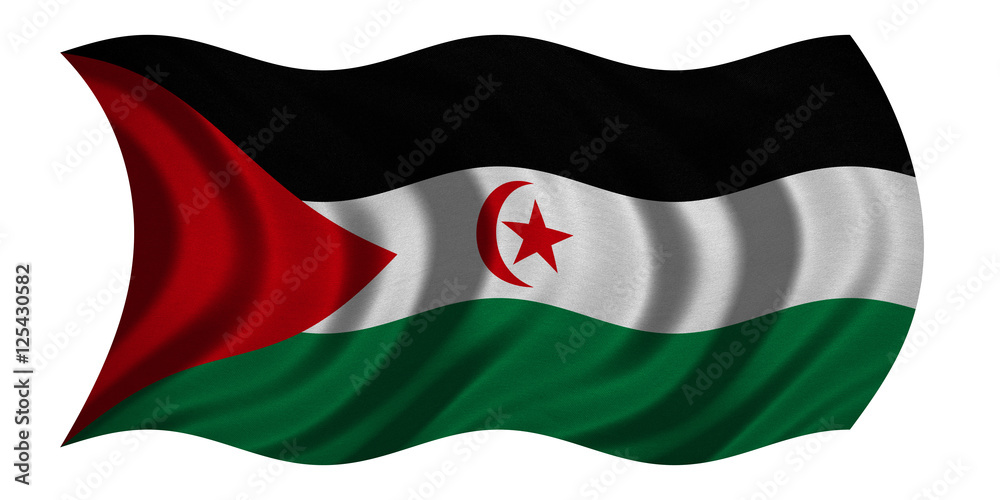 Flag of Western Sahara waving, real fabric texture Flag of Western Sahara waving, real fabric texture