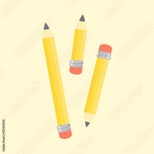 Yellow Pencil Eraser Stationary School Supplies Vector Illustration Set