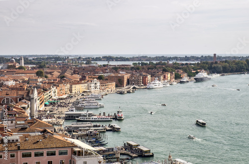 Venice aerial cityscape view of lagoon from San Marco Campanile