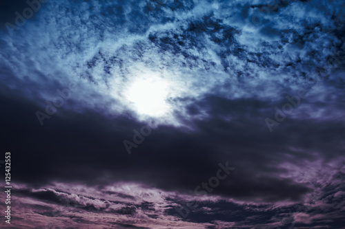 Cloudscape. Amazing colorful sky with cloudy nature background. Look like photos outside world. Overlooking the beautiful atmosphere. Beautiful nature use as background.