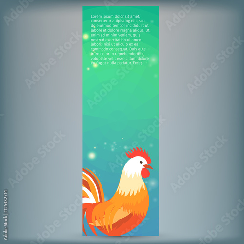 Banner with 2017 Chinese New Year Elements. Rooster. Bokeh. Vector illustration.