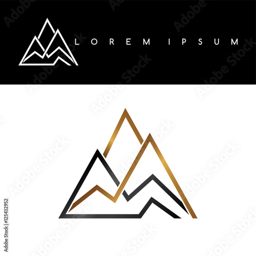 Overlapped line mountains symbol golden monochromatic sign logotypes logo