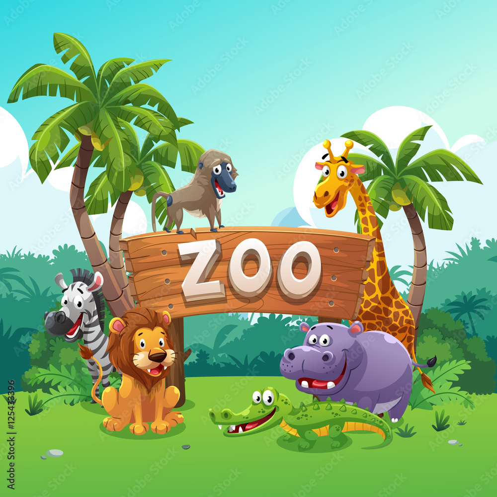 Zoo and animals cartoon style Stock Vector | Adobe Stock