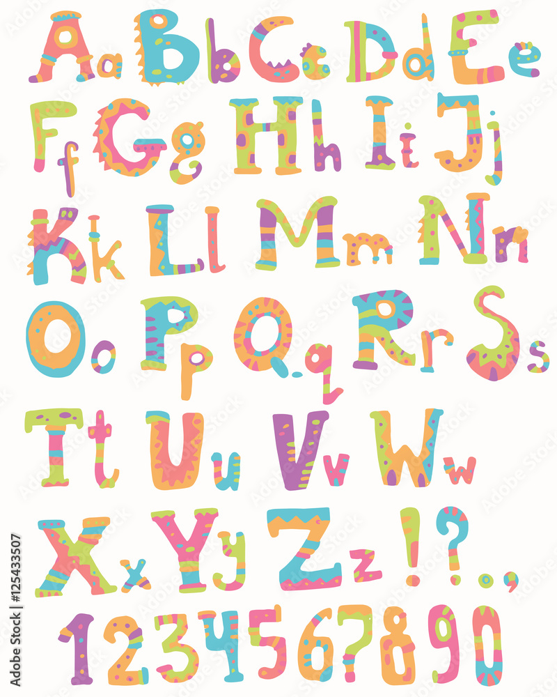 Bright pastel ethno alphabet and numbers