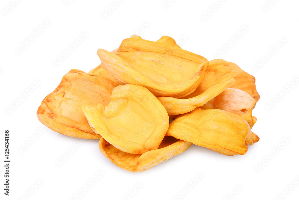 Dried jackfruit slices isolated on white Dried jackfruit slices isolated on white