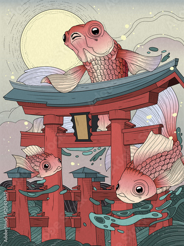 torii and fishes
